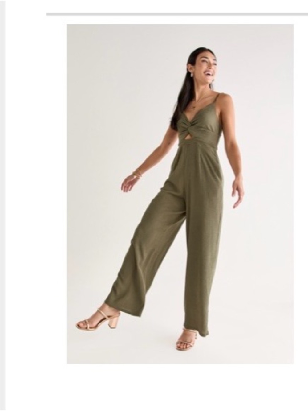 Trixxi Olive Twist-Front Wide Leg Jumpsuit